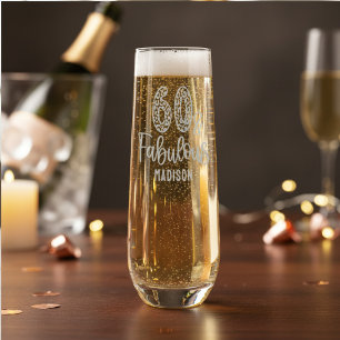 60 & Fabulous Sixtieth Birthday Personalized Name Stemless Champagne Flute