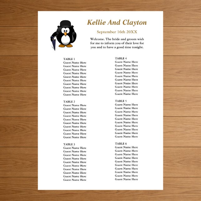 60 Funny Penguin Greeter Wedding Seating Chart Foam Board (Creator Uploaded)