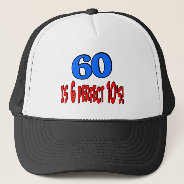 60 is 6 perfect 10's (BLUE) Trucker Hat (Front)