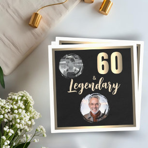 60 & Legendary 2 Photos 60th Birthday Gold Napkins