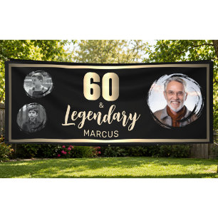 60 & Legendary 3 Photos 60th Birthday Gold Banner