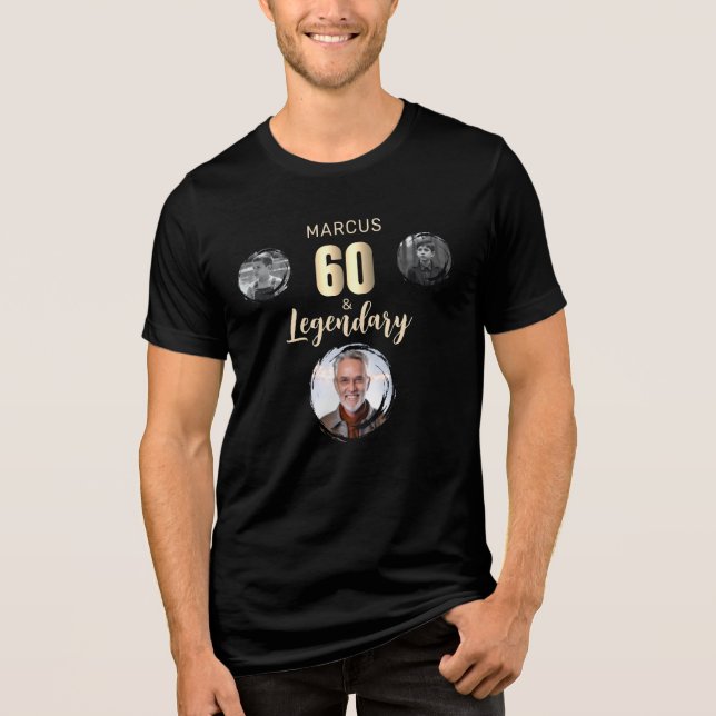 60 & Legendary 3 Photos Gold 60th Birthday  Tri-Blend Shirt (Front)