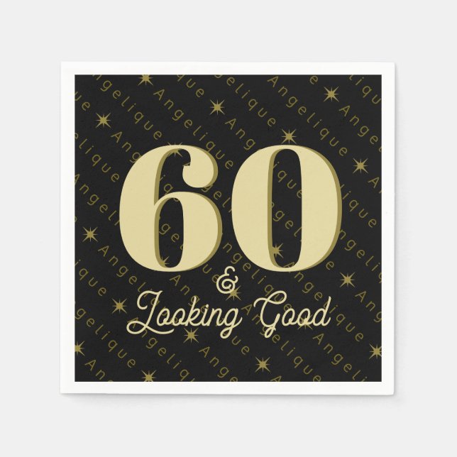 60 & Looking Good Gold Birthday Napkins (Front)
