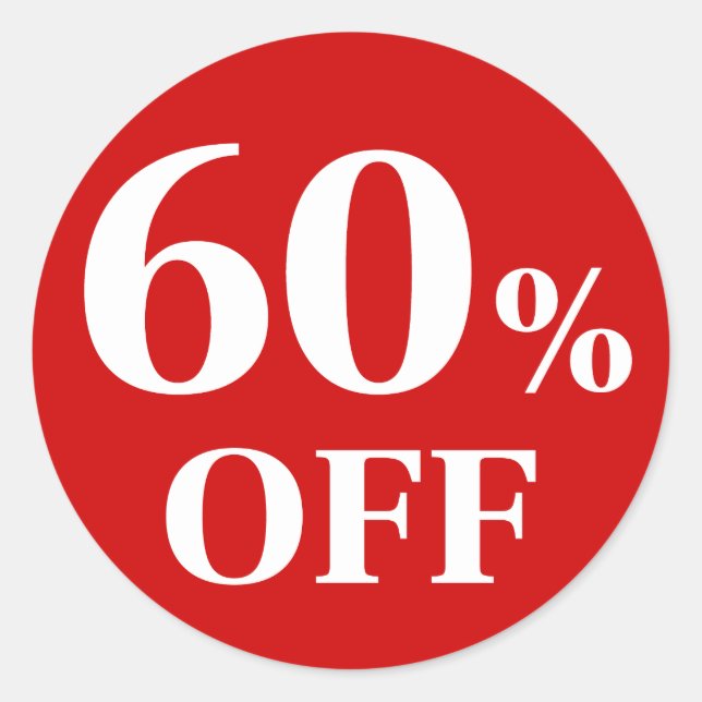 60% OFF Red Background Classic Round Sticker (Front)