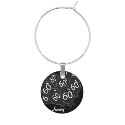 60 Personalize Black Balloon Birthday Wine Charm