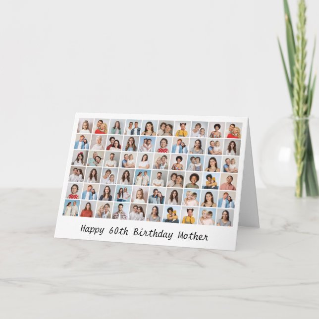 60 Photo Collage Add Any Name & Age Birthday Card (Front)