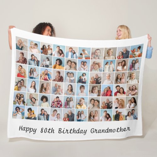 60 Photo Collage Add Any Name  Age Birthday Fleece Blanket