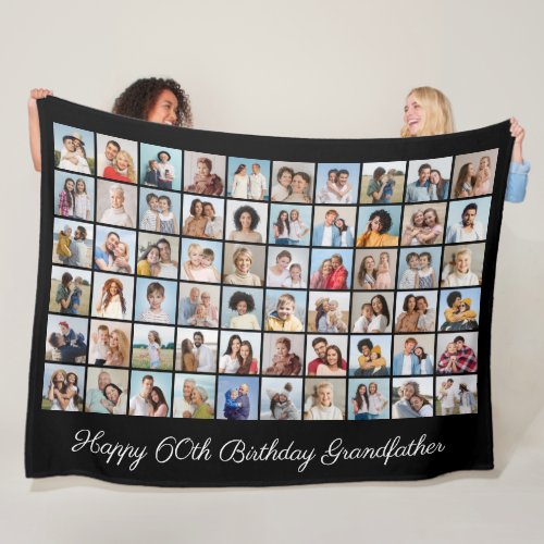 60 Photo Collage Add Any Name  Age Birthday Fleece Blanket