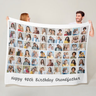 60 Photo Collage Add Any Name & Age Birthday Fleece Blanket