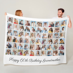 60 Photo Collage Add Any Name & Age Birthday Fleece Blanket