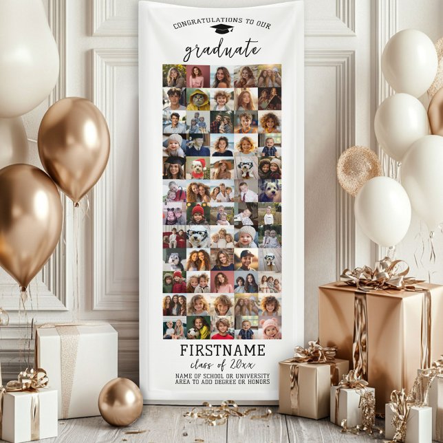 60 Photo Collage Graduation Modern Minimal White Banner (Creator Uploaded)