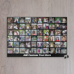 60 Photo Collage Grid - Script Text - black Jigsaw Puzzle