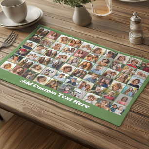 60 Photo Collage Grid - Script Text - green Cloth Placemat