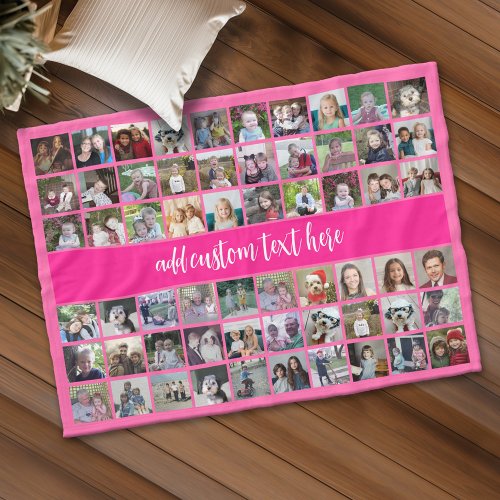 60 Photo Collage Grid _ Script Text _ hot pink Fleece Blanket