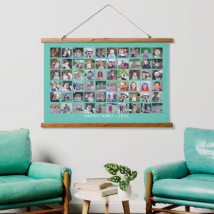 60 Photo Collage Montage and Text - Can Edit Color Hanging Tapestry