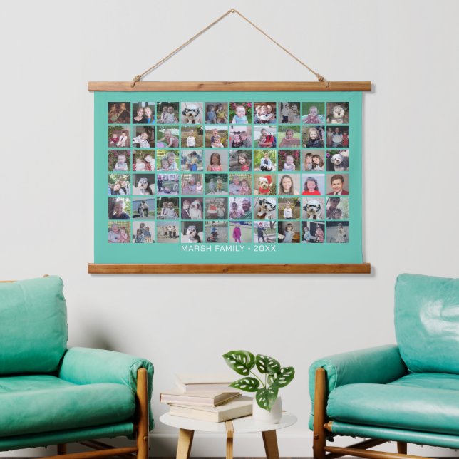 60 Photo Collage Montage and Text - Can Edit Color Hanging Tapestry (Living Room)