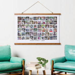 60 Photo Collage Montage and Text - Can Edit White Hanging Tapestry