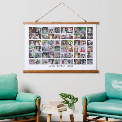 60 Photo Collage Montage and Text _ Can Edit White Hanging Tapestry