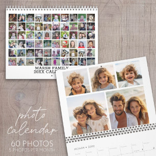 60 Photo Custom Modern Family Collage Calendar