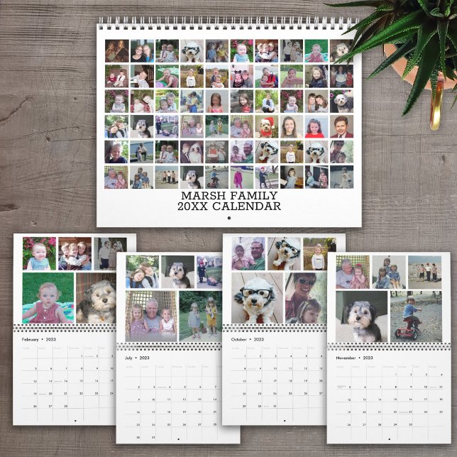 60 Photo Custom Modern Family Collage Calendar (Creator Uploaded)