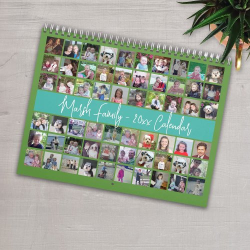 60 Photo Custom Modern Family Green Teal Calendar