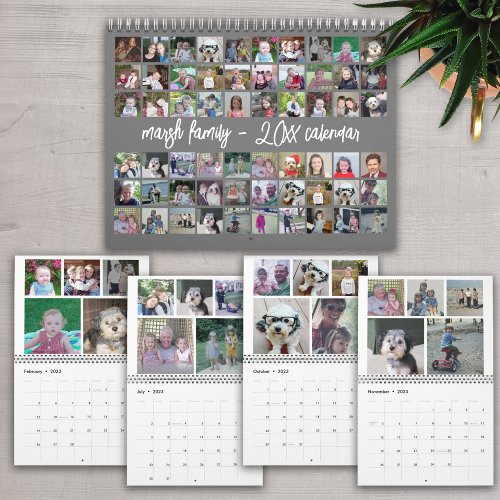 60 Photo _ Custom Modern Family Template Gray Calendar