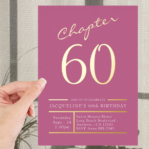 60 Pink 60th Birthday Party Gold Foil Invitation