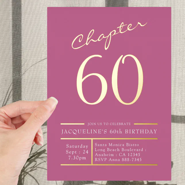 60 Pink 60th Birthday Party Gold Foil Invitation | Zazzle