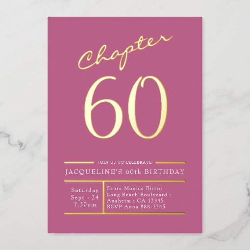 60 Pink 60th Birthday Party Gold Foil Invitation Zazzle