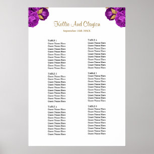 60 Purple And Gold Floral Wedding Seating Chart