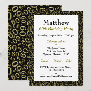 60 Random Number Pattern Blackk/Gold 60th Invitation