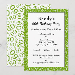 60 Random Number Pattern Green/White 60th Invitation