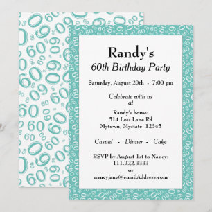 60 Random Number Pattern Teal/White 60th Invitation