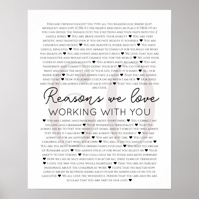 60 Reasons we Love working with you, 70 birthday Poster (Front)