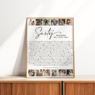 60 Reasons We Love You Birthday Photo Collage Poster