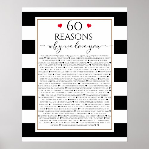 60 Reasons we love you gift modern black  white Poster