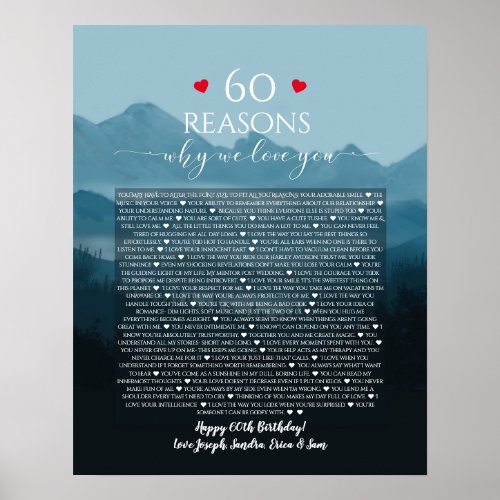 60 Reasons we love you gift Mountains walker Poster