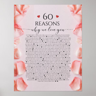60 Reasons we love you gift, petal pink Poster