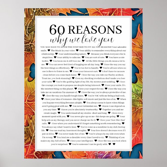60 Reasons we love you gift Poster (Front)