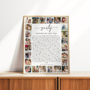 60 Reasons We Love You Photo Collage Keepsake Gift Poster