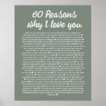 60 reasons why i love you 80th 60th birthday 40th poster<br><div class="desc">designed by The Arty Apples Limited</div>