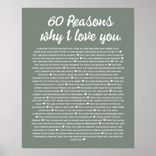 60 reasons why i love you 80th 60th birthday 40th poster