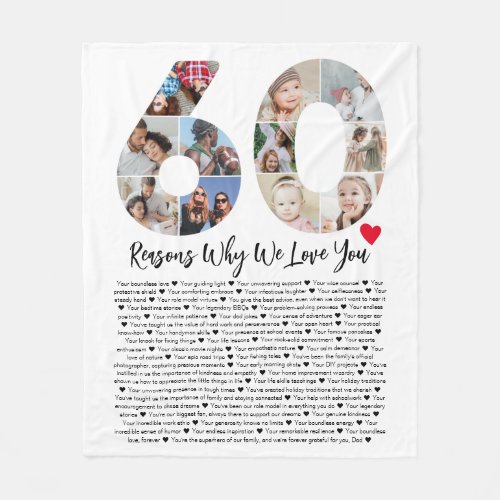 60 Reasons Why We Love You 60th Birthday Collage Fleece Blanket