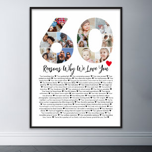 60 Reasons Why We Love You 60th Birthday Collage Poster