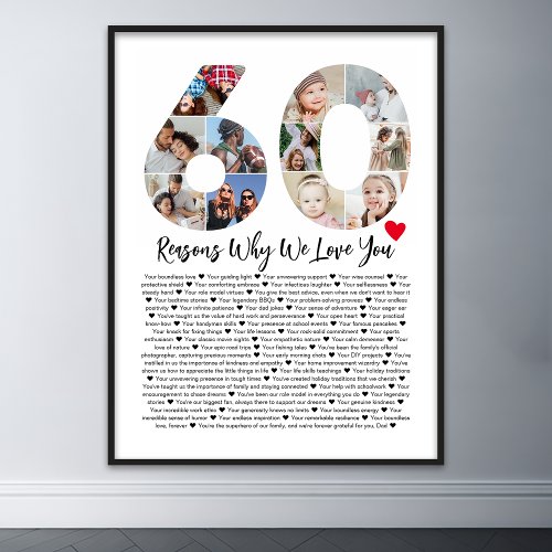 60 Reasons Why We Love You 60th Birthday Collage Poster