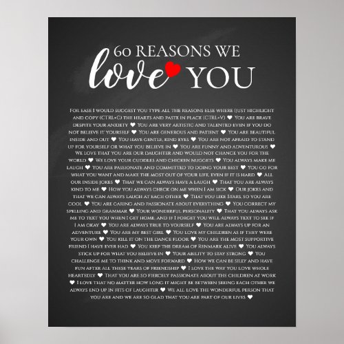 60 reasons why we love you 80th 60th birthday 40th poster