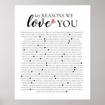 60 Reasons Why We Love You 80th 60th Birthday 40th Poster by TheArtyApples at Zazzle