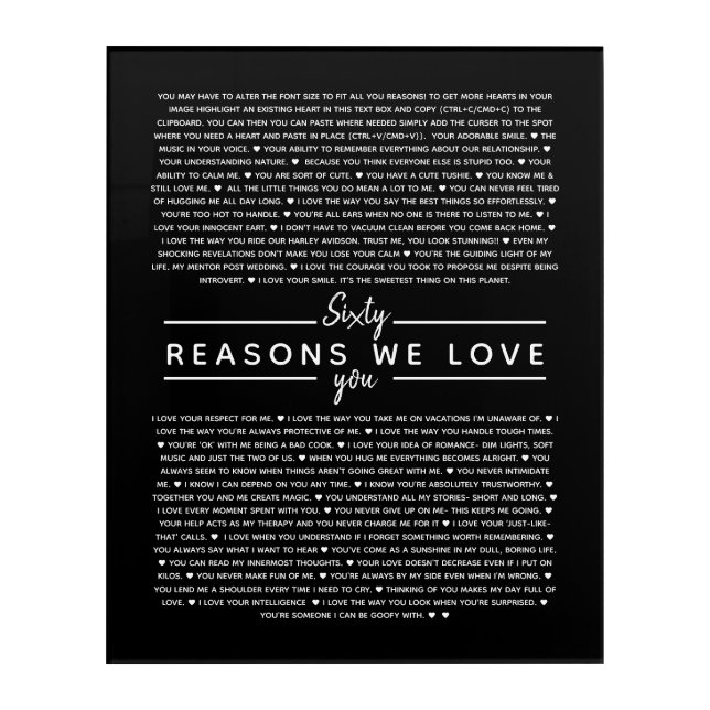60 reasons why we love you birthday gift for him acrylic print (Front)