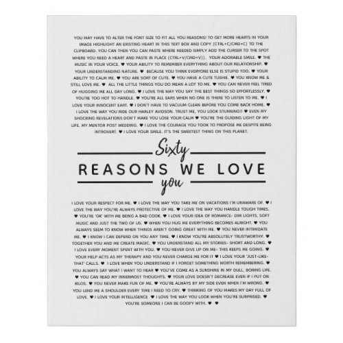 60 reasons why we love you birthday gift for him faux canvas print