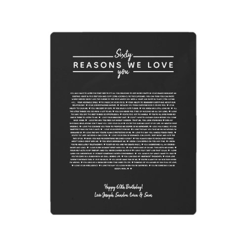 60 reasons why we love you birthday gift for him metal print